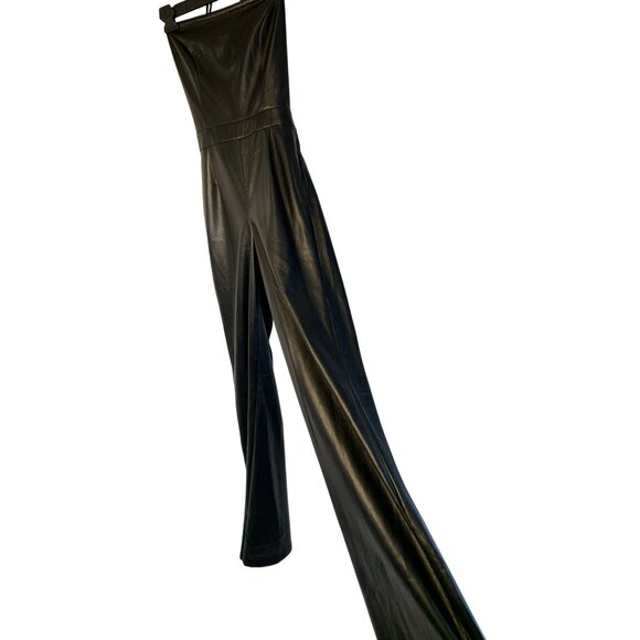 New Good American Faux Buttery Leather Wide Leg Halter Jumpsuit Size Small  RN10 - Picture 2 of 11